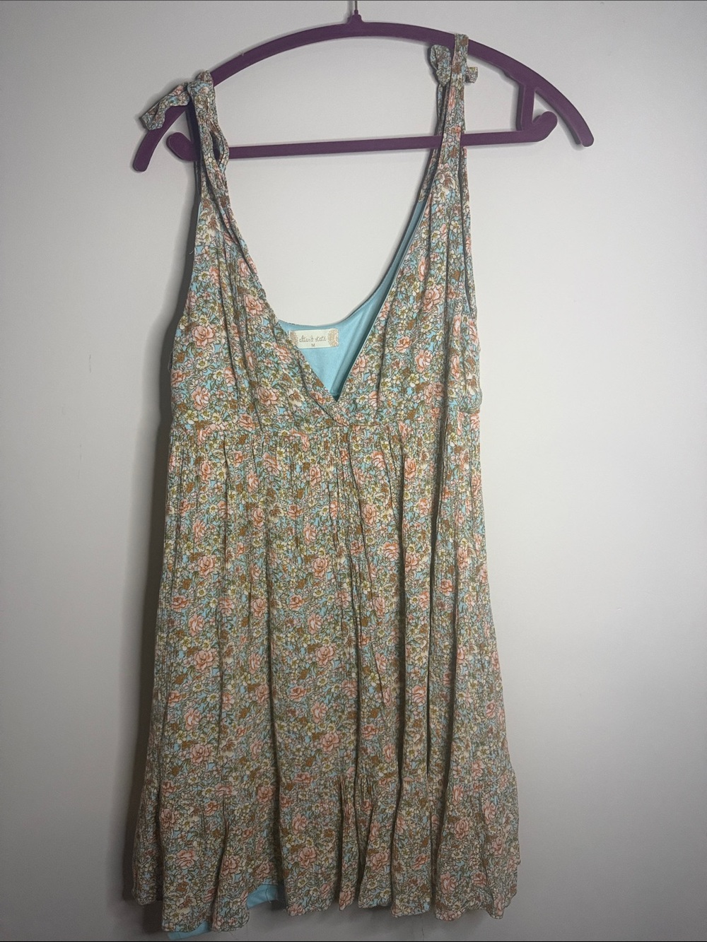 Altar'd State Floral Tie-Shoulder Chemise in Mint & Peach
